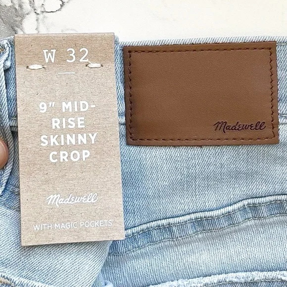 Madewell 9” Mid-Rise Skinny Crop Coolmax Jeans Simon Wash Blue Size 32 NWT - Picture 8 of 9